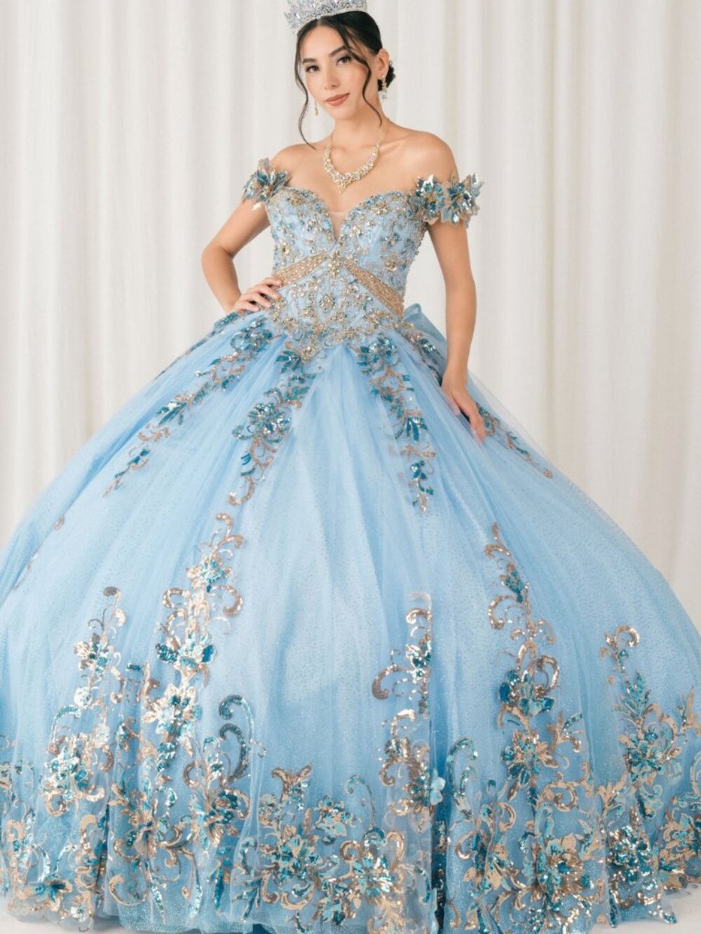 NEW BLUE Tulle & Glitter Evening Gown Formal Elegant Stunning 8420JQ